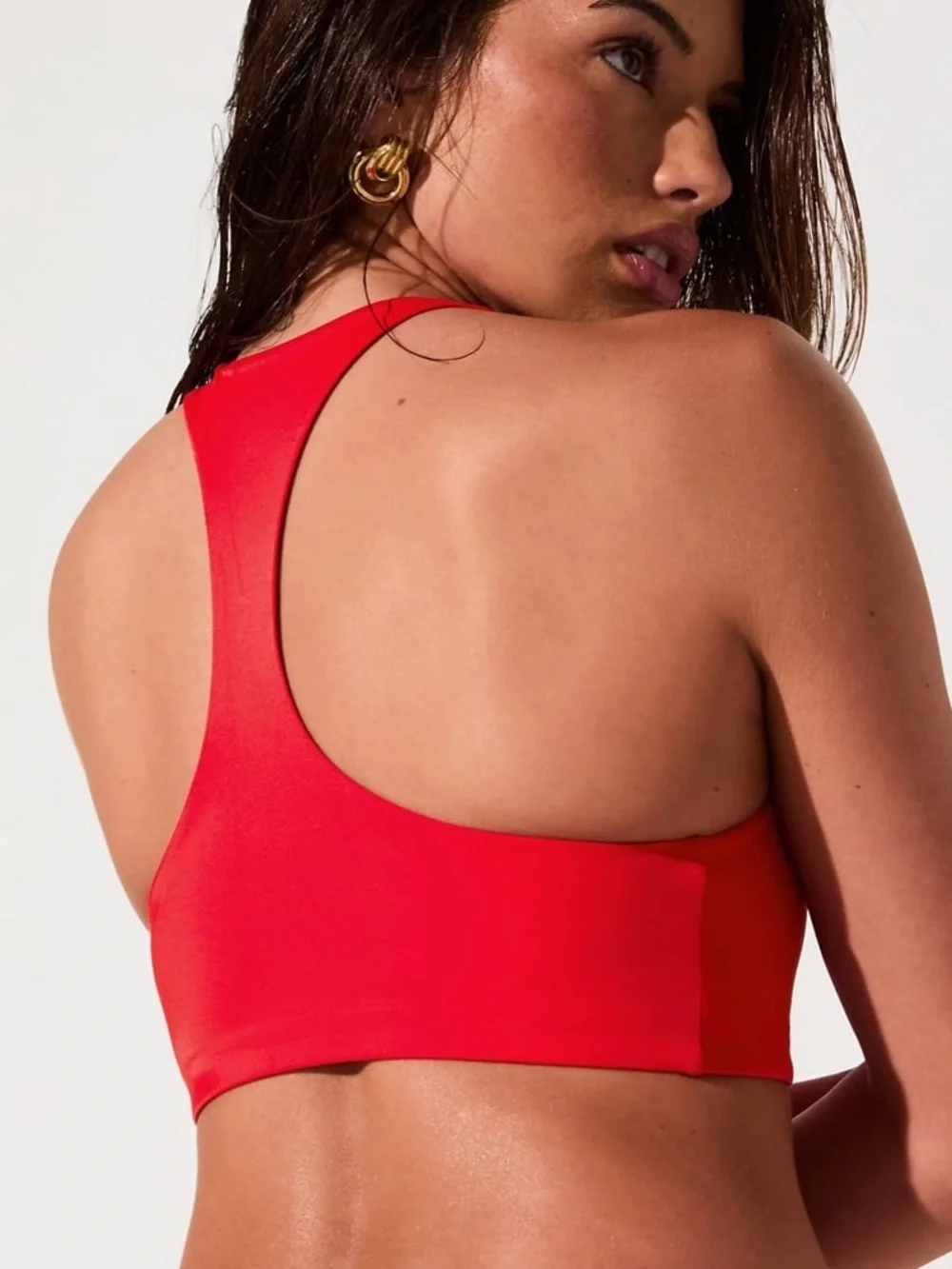 Fabletics Red Zip Front Ribbed Swim Top Racerback Small - Picture 2 of 9